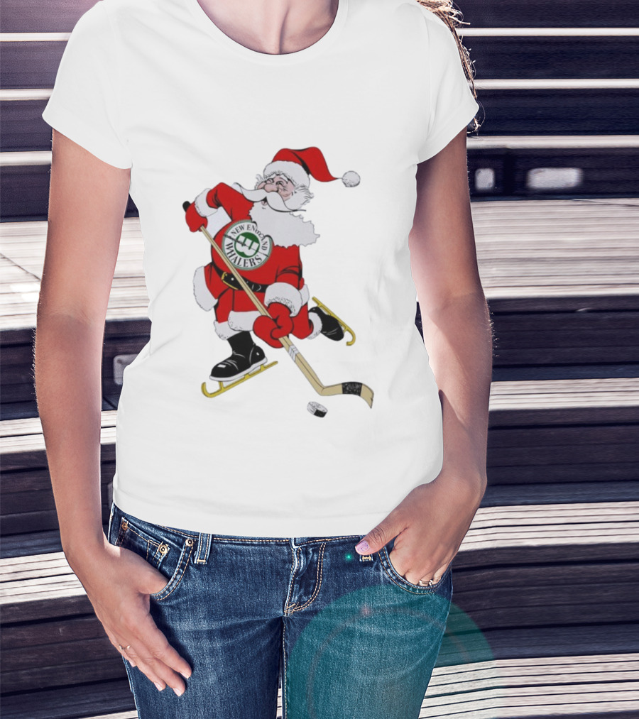 New England Whalers Santa Christmas Hockey Skating Holiday T-Shirt