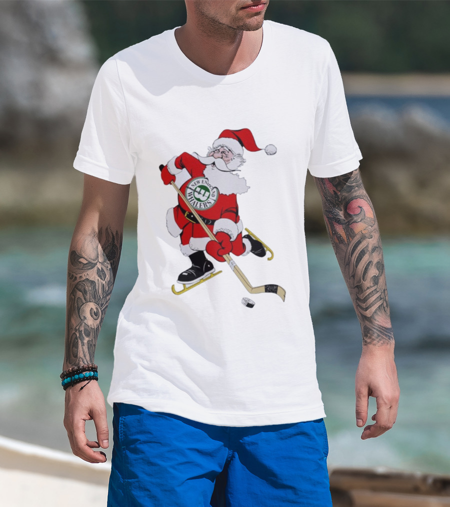 New England Whalers Santa Christmas Hockey Skating Holiday T-Shirt