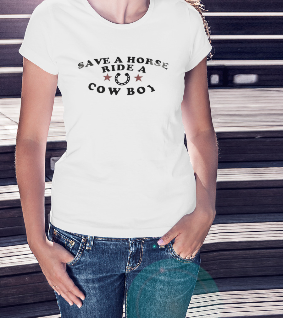 Save A Horse Ride A Cowboy Stars Horseshoe T-Shirt