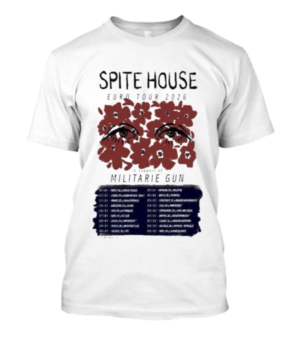 Spite House Militärie Gun Euro Tour 2026 Eyes And Flowers T-Shirt