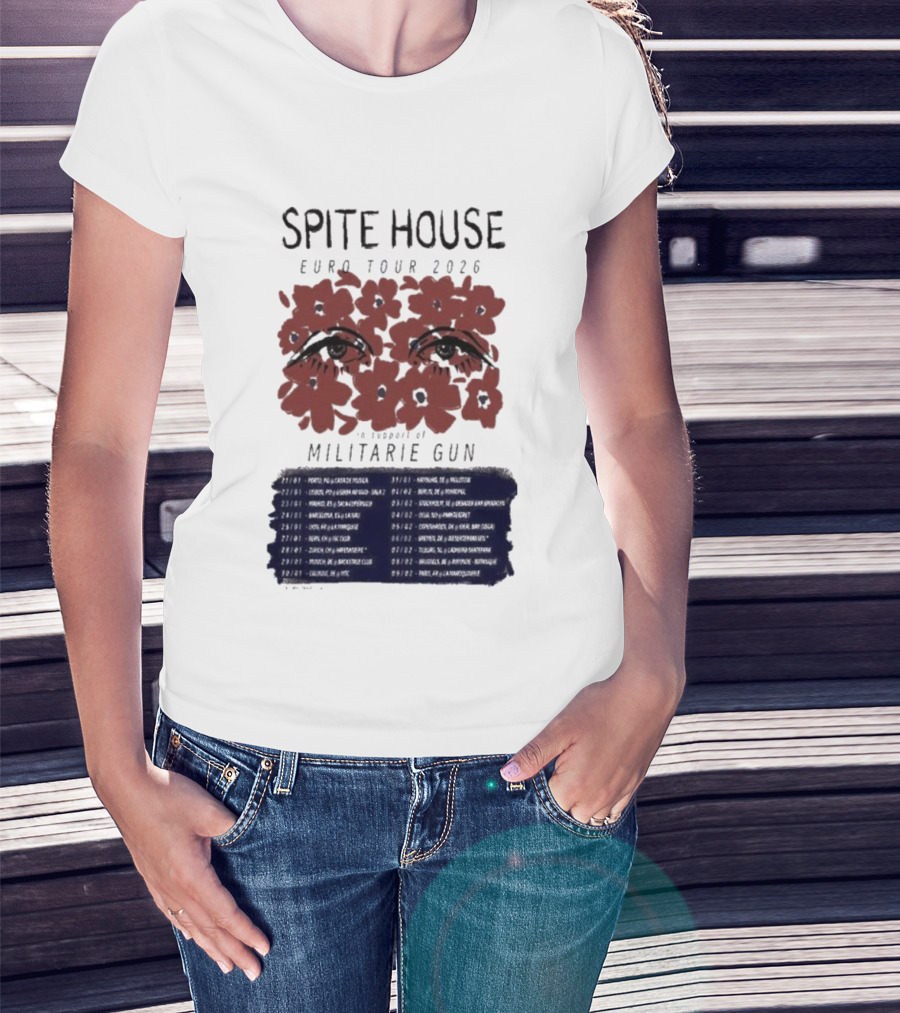 Spite House Militärie Gun Euro Tour 2026 Eyes And Flowers T-Shirt