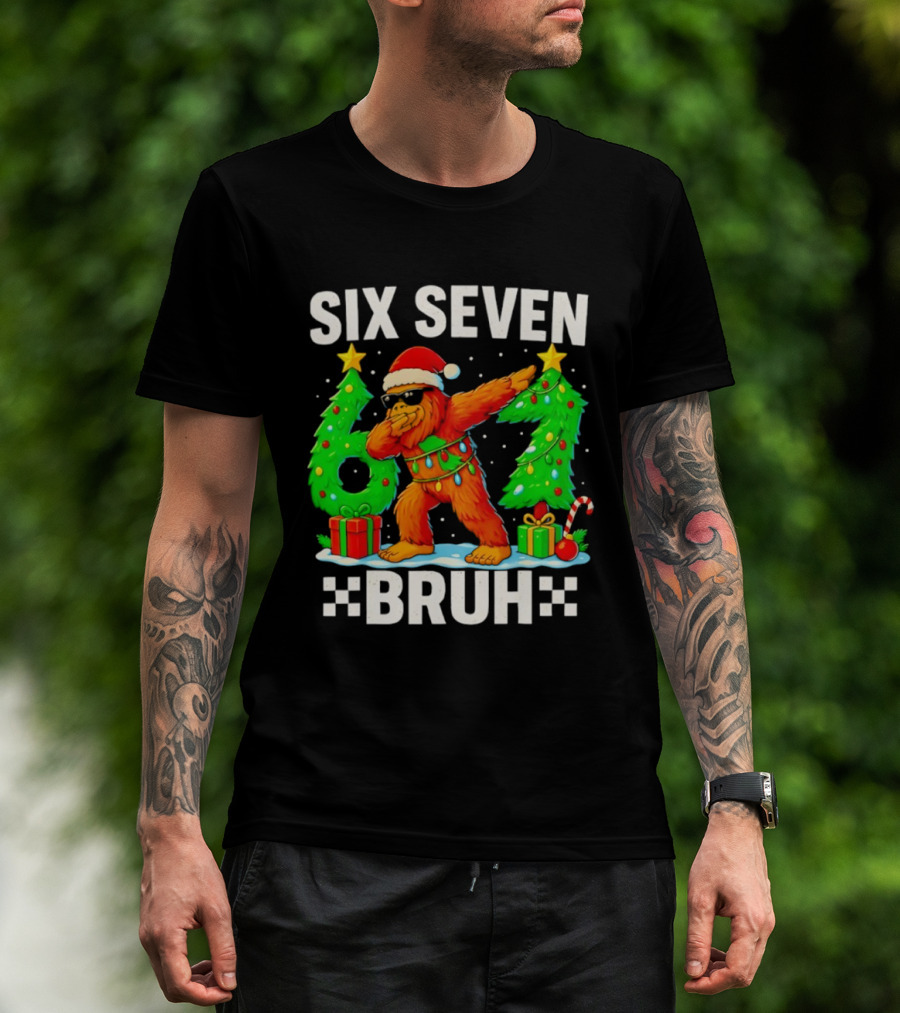 Six Seven Bigfoot Santa Dabbing Bruh Christmas Funny T-Shirt