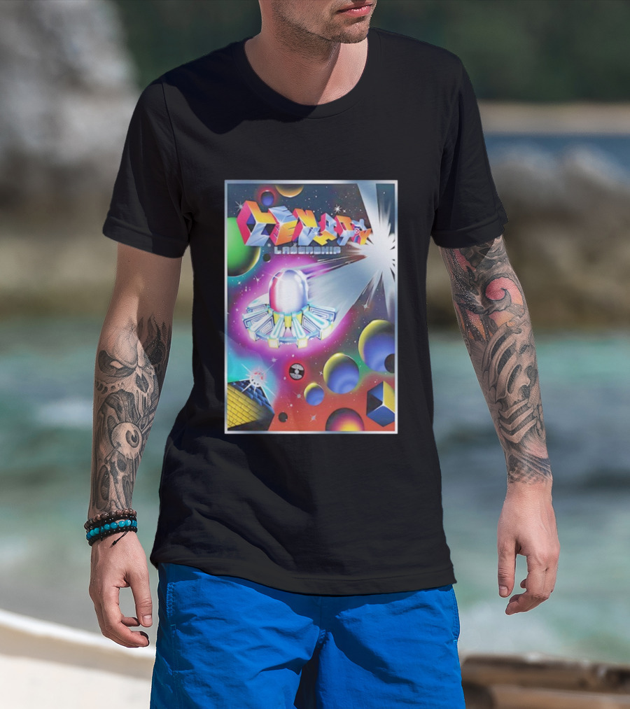 Levity Lasership Tour Cosmic Adventure Spaceship And Planets Retro Sci-Fi Theme T-Shirt