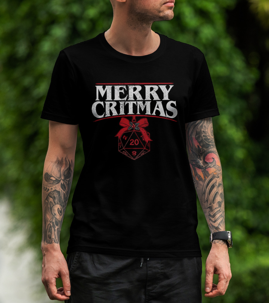 Merry Critmas Dungeons And Dragons 20-Sided Dice Christmas T-Shirt