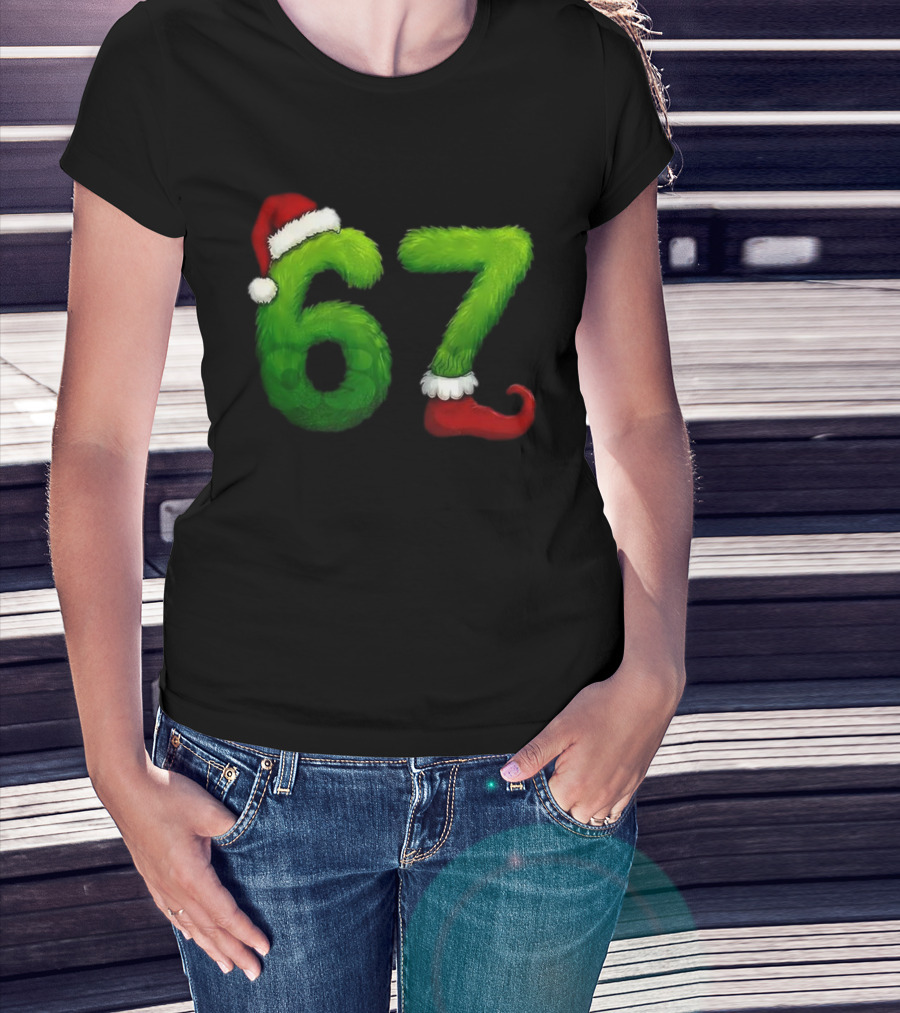 Gen Z Meme 67 Santa Hat Grinch Feet Christmas T-Shirt