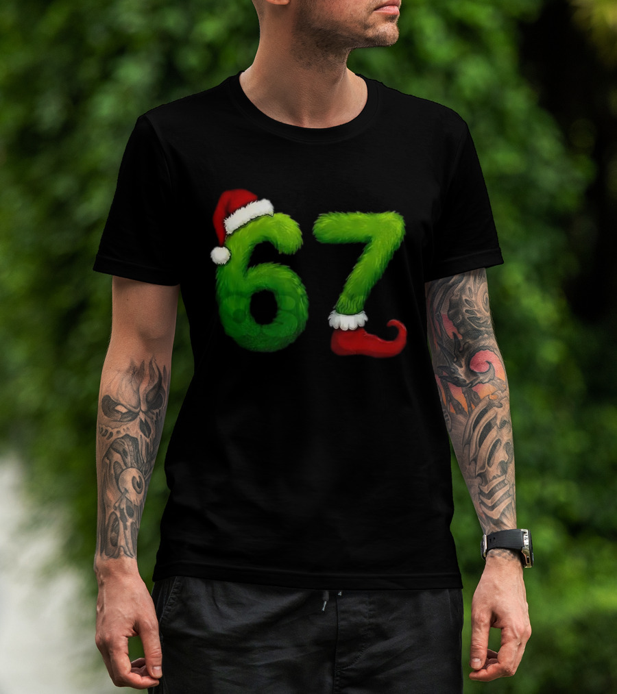 Gen Z Meme 67 Santa Hat Grinch Feet Christmas T-Shirt