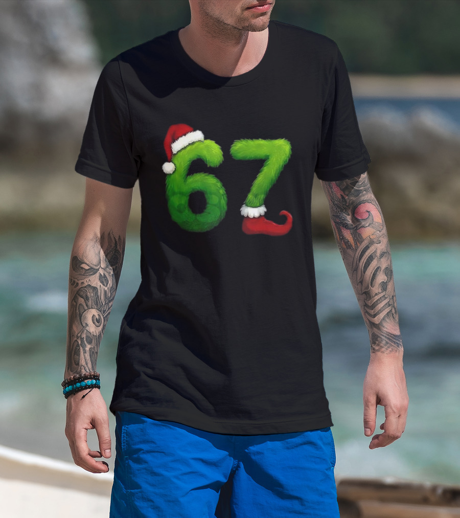 Gen Z Meme 67 Santa Hat Grinch Feet Christmas T-Shirt