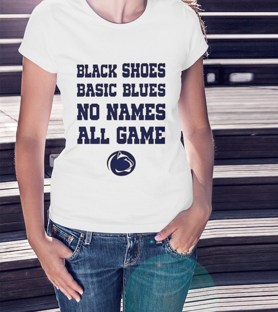Penn State Nittany Lions Black Shoes Basic Blues No Names All Game Lions Logo T-Shirt