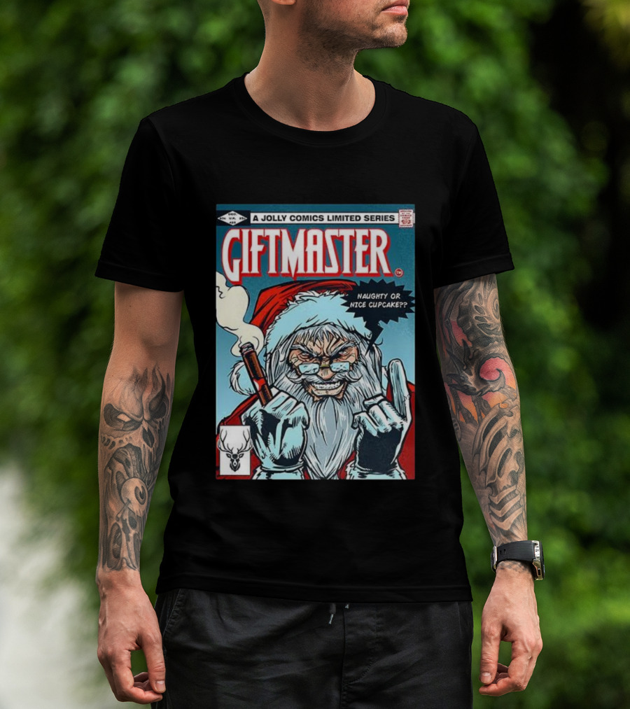 Giftmaster Jolly Comics Naughty Or Nice Cupcake Christmas T-Shirt