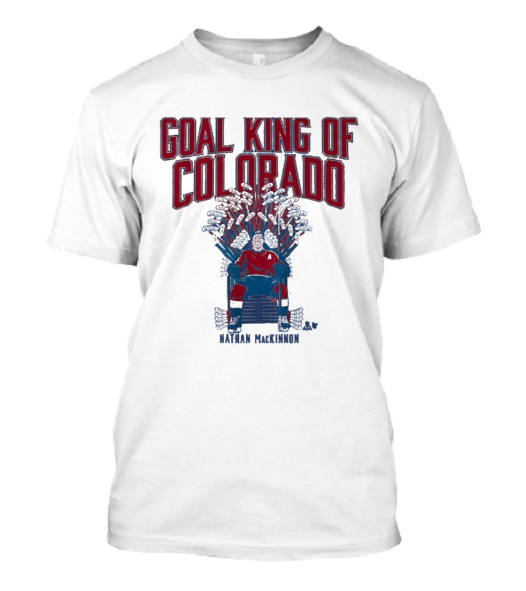 GOAL KING OF COLORADO NATHAN MACKINNON ICONIC THRONE T-Shirt