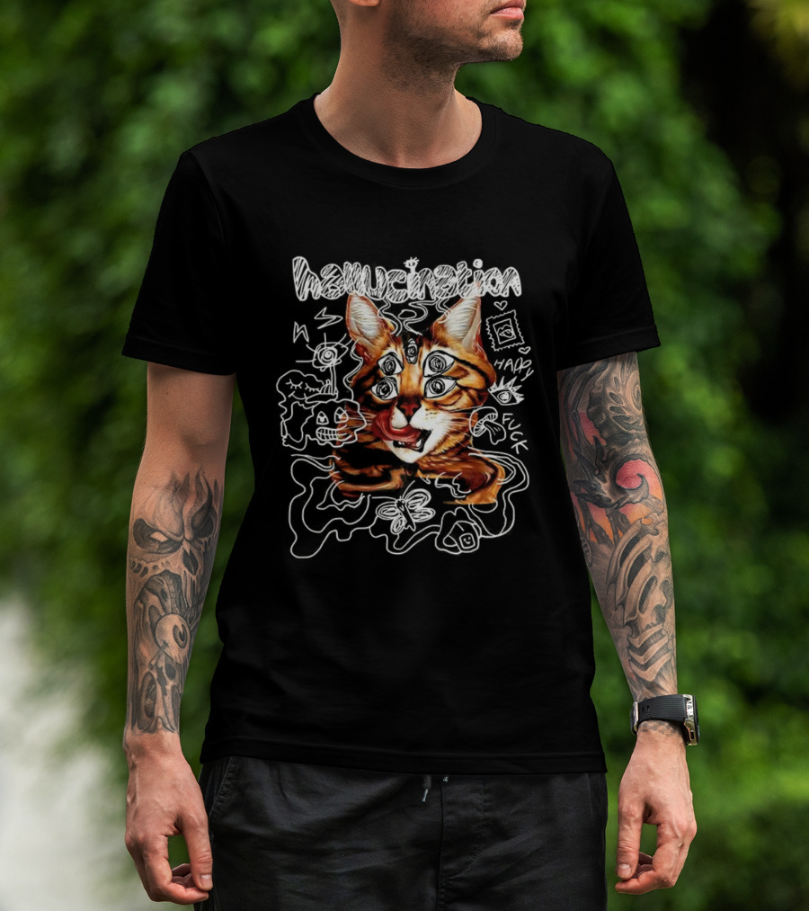 Hallucination Cat Many Eyes Happy Luck Doodles T-Shirt