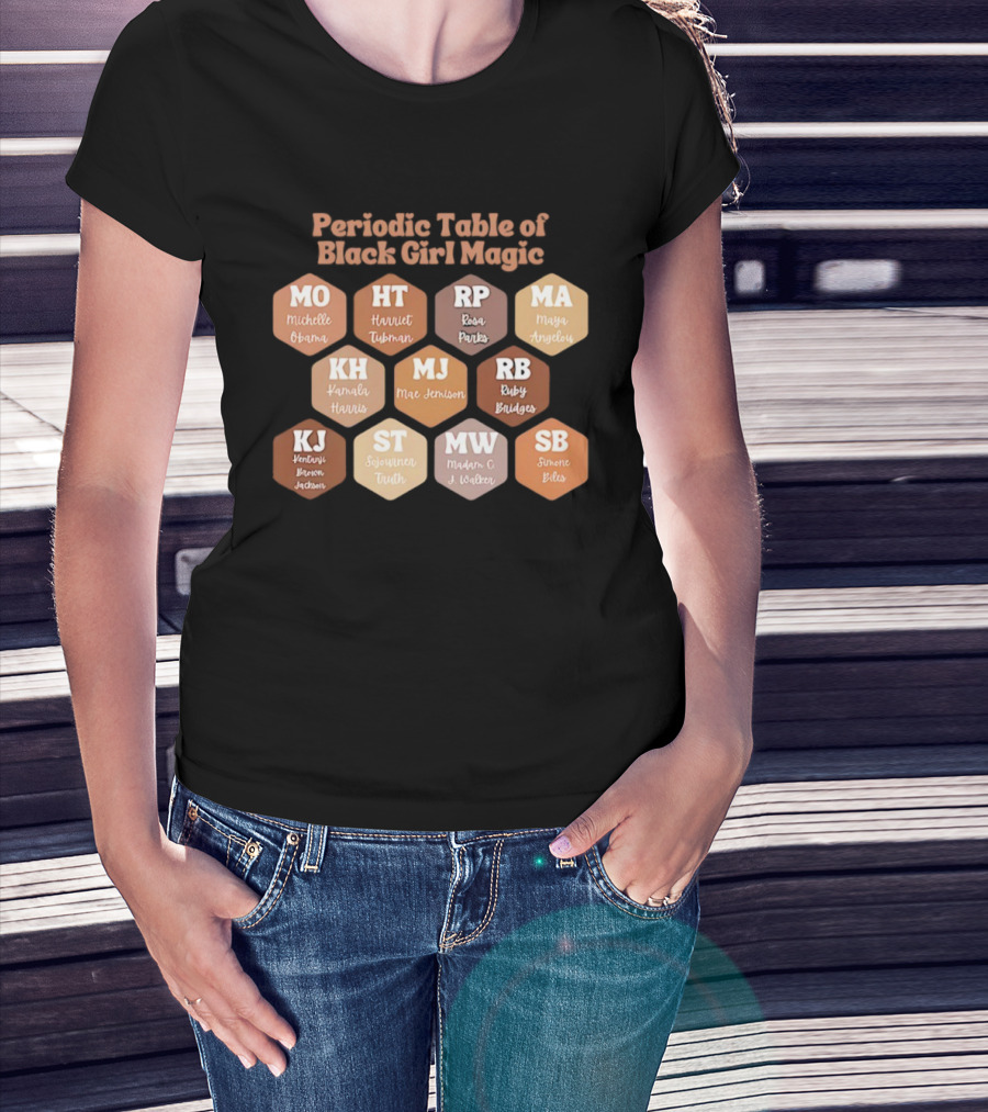 Periodic Table Of Black Girl Magic MO HT RP MA KH MJ RB KJ ST MW SB T-Shirt