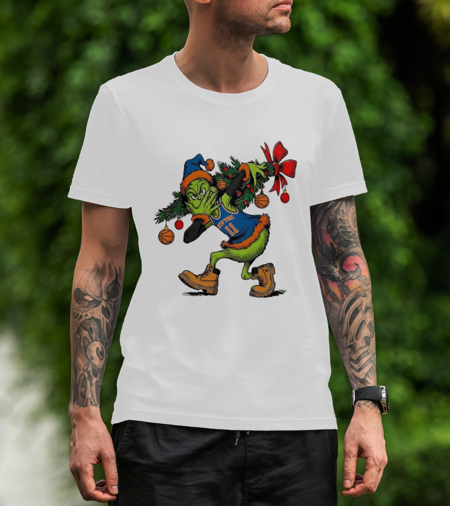 Grinch Knicks Jalen Brunson Christmas Heist Basketball Holiday T-Shirt
