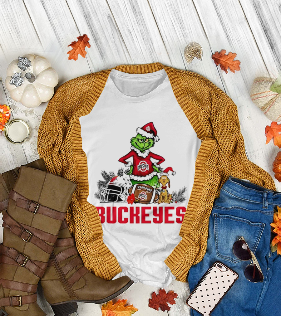Ohio State Buckeyes Christmas Grinch And Max Dog T-Shirt