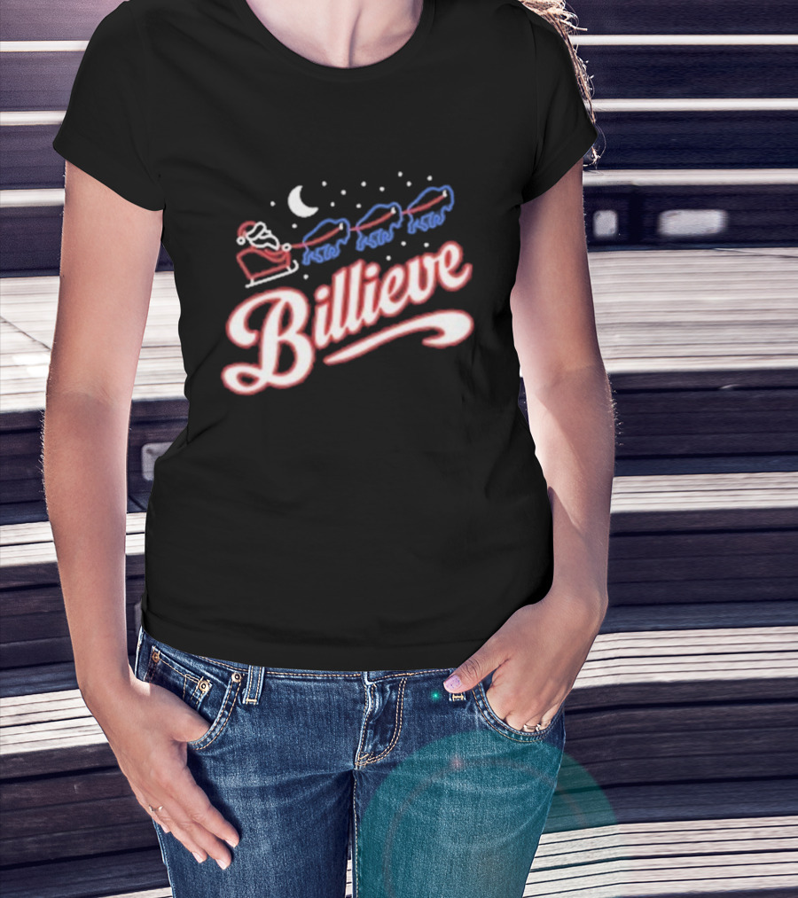 Buffalo Bills Billieve Christmas Santa Reindeer Sleigh T-Shirt