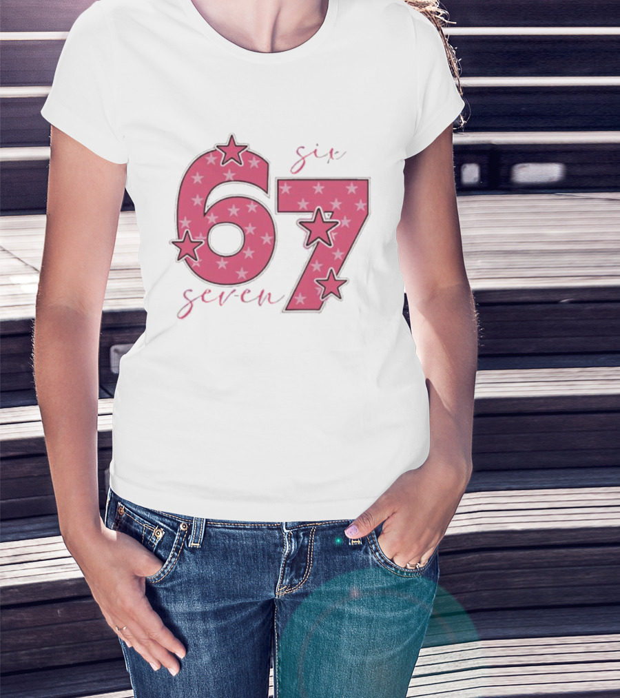 67 Roz Stele Dragut Star Pattern Pink T-Shirt