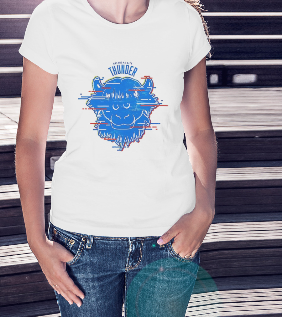 OKC Thunder Rumble Glitch Blue Buffalo Graphic T-Shirt