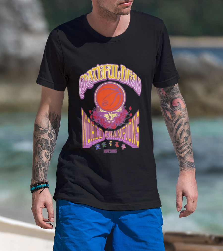 Grateful Dead Basketball Skull Roses World Champions Est 1965 T-Shirt