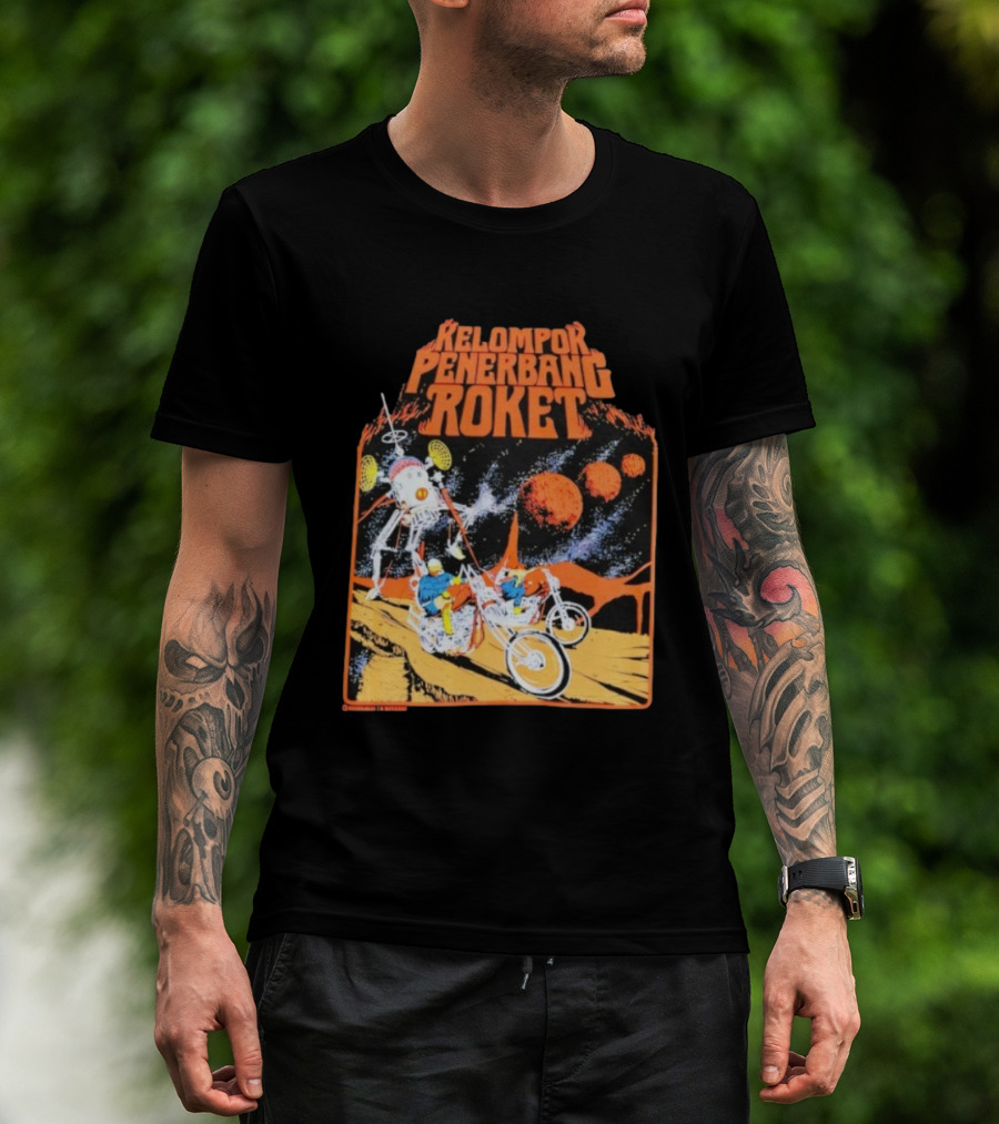 Kelompor Penerbang Roket Astronauts On Motorbikes With Mars And Spacecraft T-Shirt
