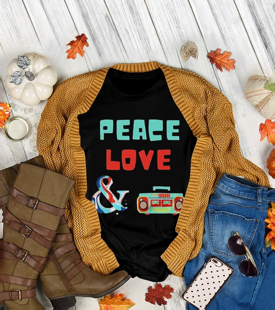 Peace Love Ampersand Retro Boombox T-Shirt