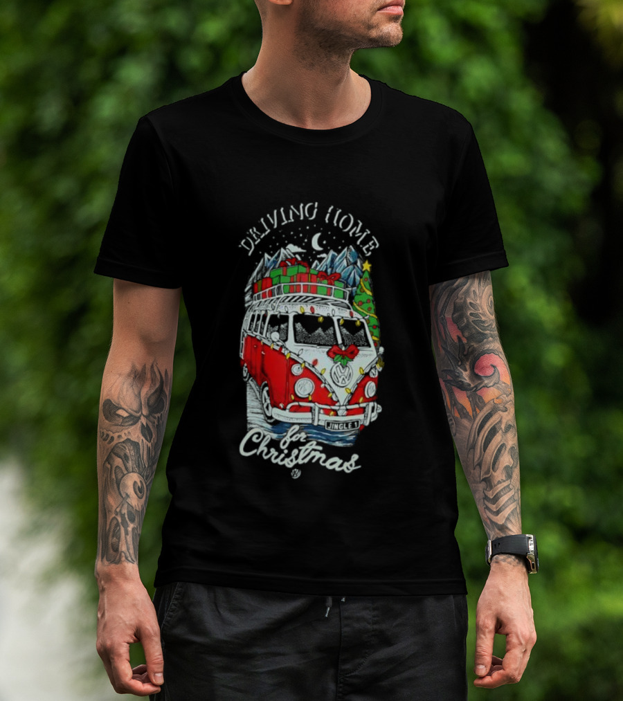 Driving Home For Christmas Van Presents Snowy Mountain Scene T-Shirt