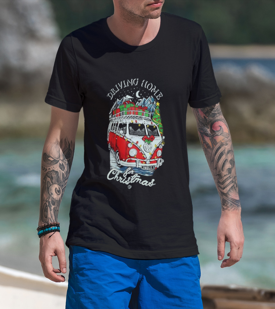 Driving Home For Christmas Van Presents Snowy Mountain Scene T-Shirt