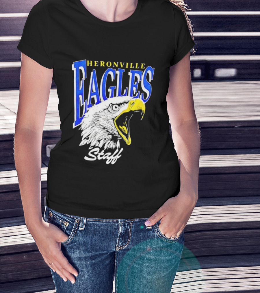Heronville Eagles Staff Blue Bold Text White Eagle Design T-Shirt