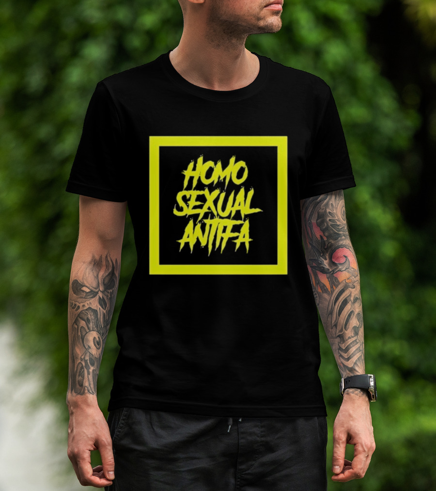 Homo Sexual Antifa Yellow Bold Text Square T-Shirt