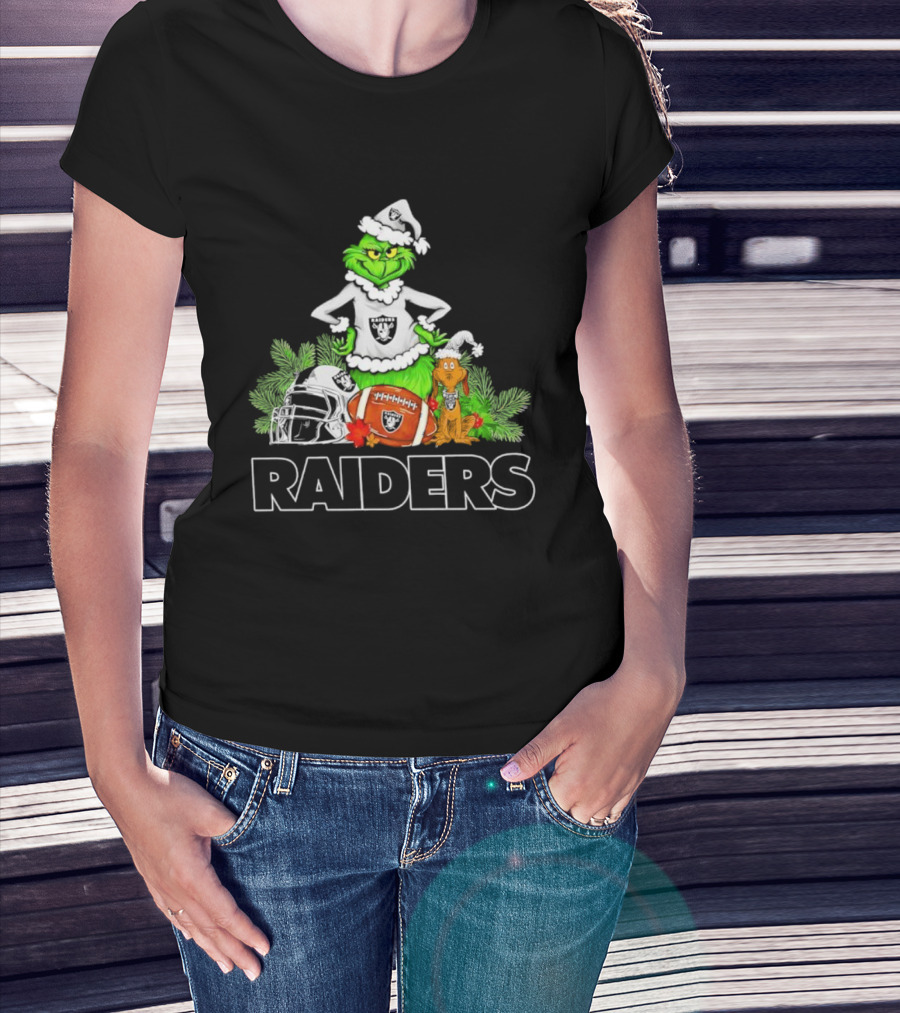 The Grinch Max Las Vegas Raiders Christmas Football Helmet Santa Hat T-Shirt