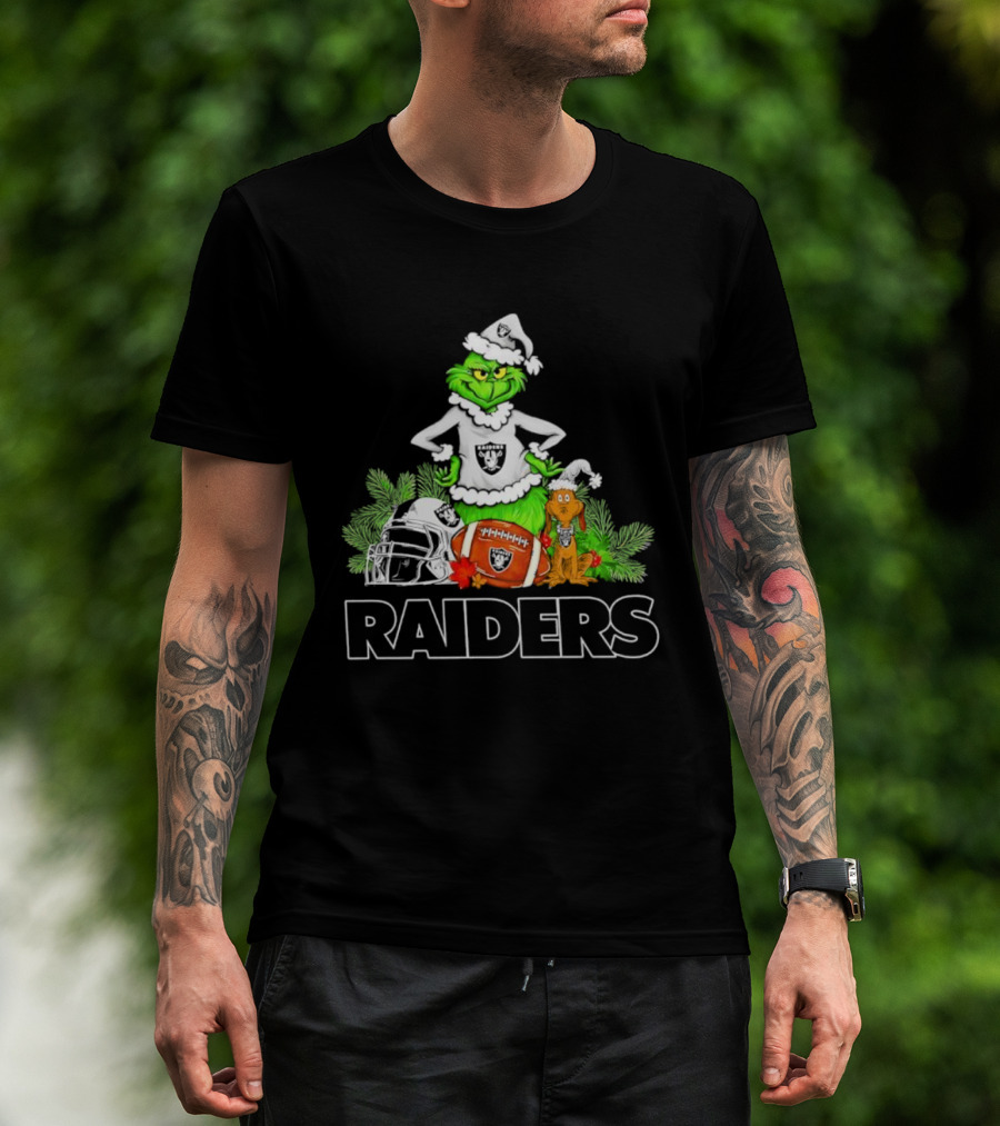 The Grinch Max Las Vegas Raiders Christmas Football Helmet Santa Hat T-Shirt
