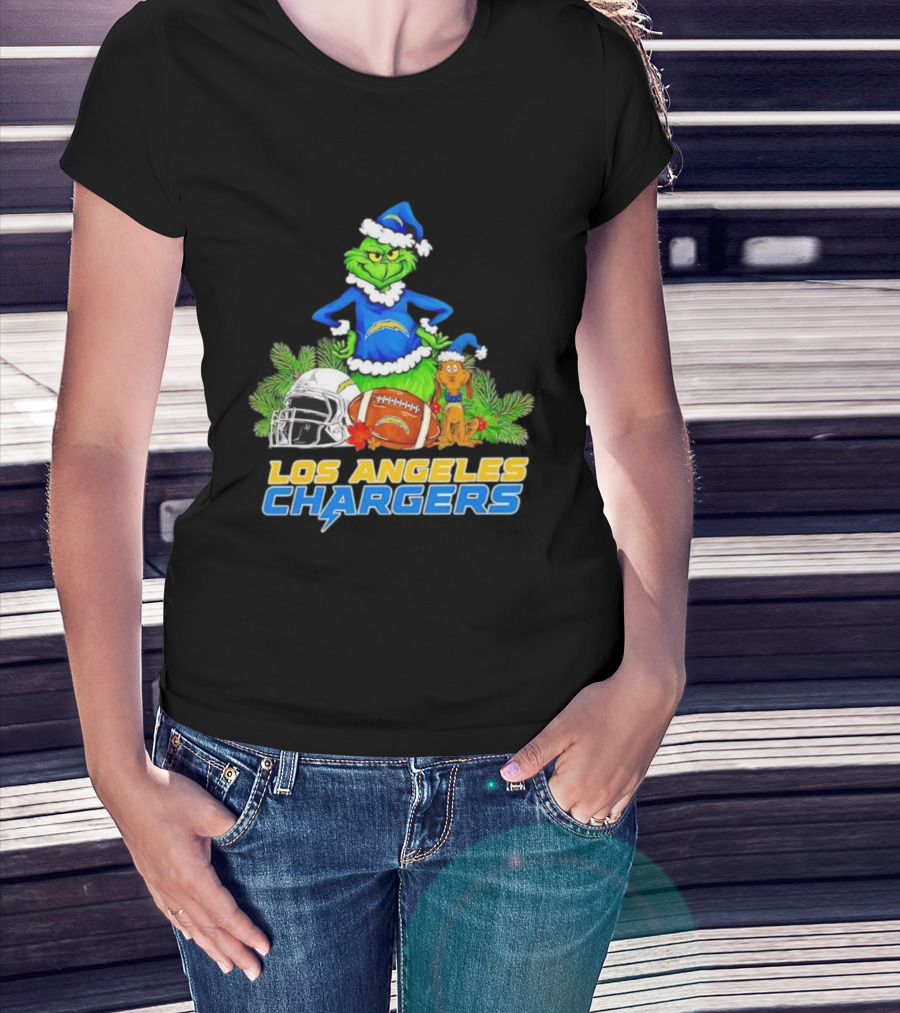 Los Angeles Chargers Christmas Grinch And Max Festive Helmet Football T-Shirt