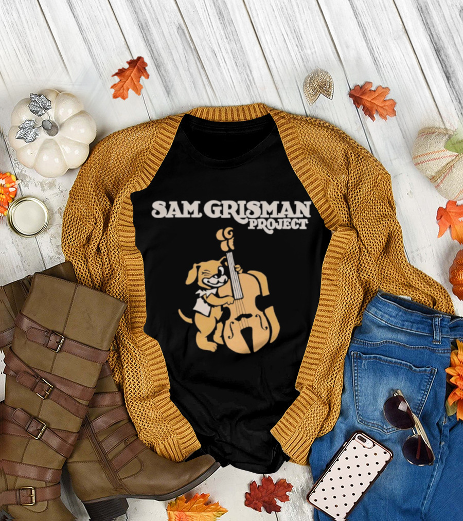 Sam Grisman Project Bass Dawg Musical Cartoon Dog Playing Bass T-Shirt
