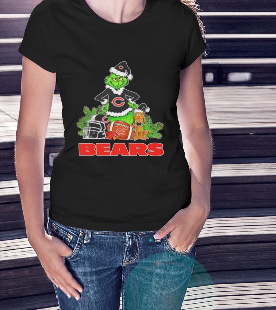 Chicago Bears Christmas Grinch Max Holiday Helmet T-Shirt