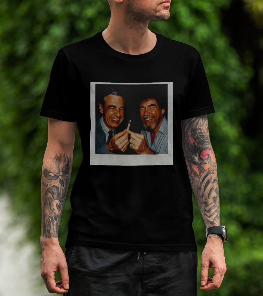 Bob Ross Mr. Rogers Smiling Together With Cigarette T-Shirt