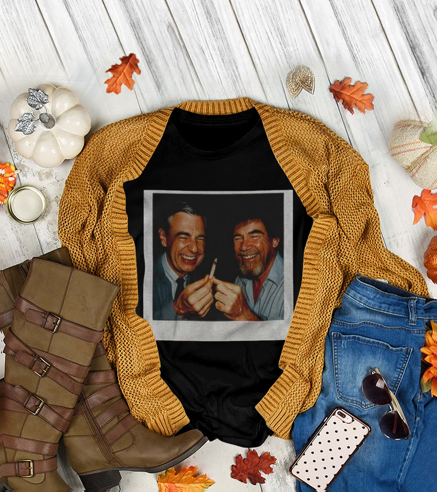 Bob Ross Mr. Rogers Smiling Together with Cigarette T-Shirt