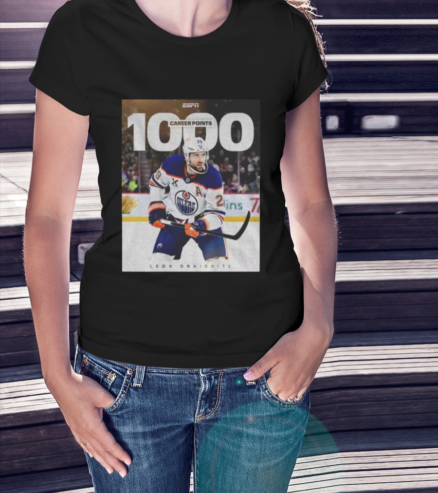 ESPN Leon Draisaitl Career Points 1000 Milestone Edmonton Oilers T-Shirt