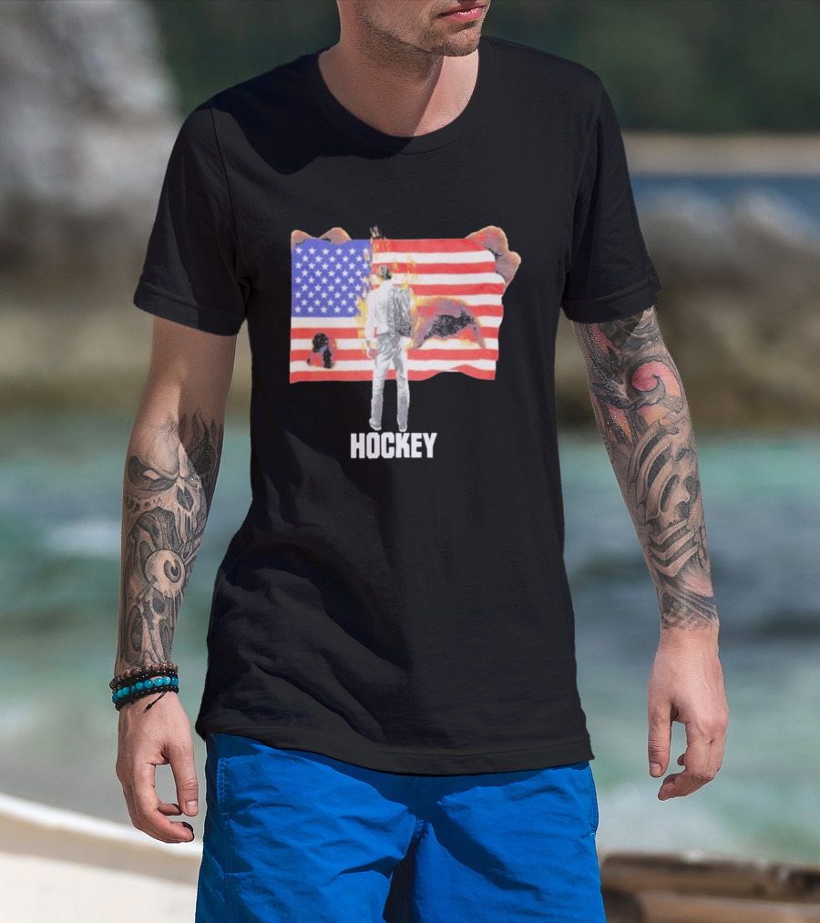 510 Skateboarding Hockey American Flag Burning Man Nobody T-Shirt