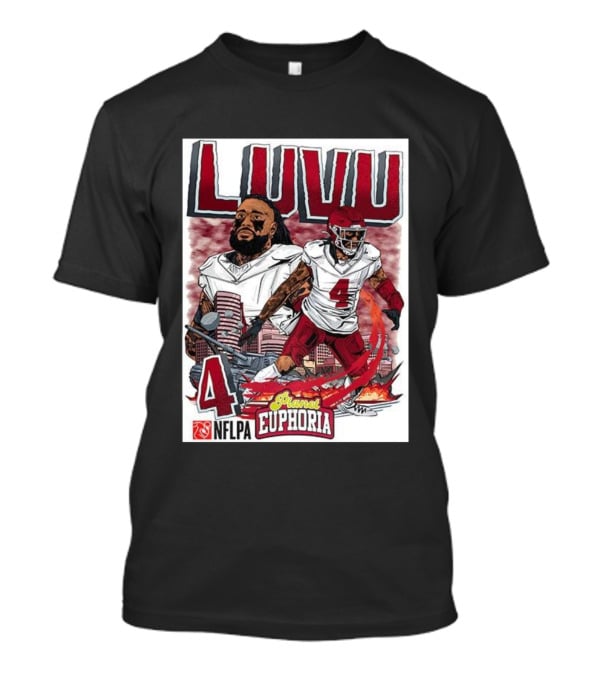 Luvu Player Number 4 NFLPA Euphoria Planet Football Cartoon T-Shirt