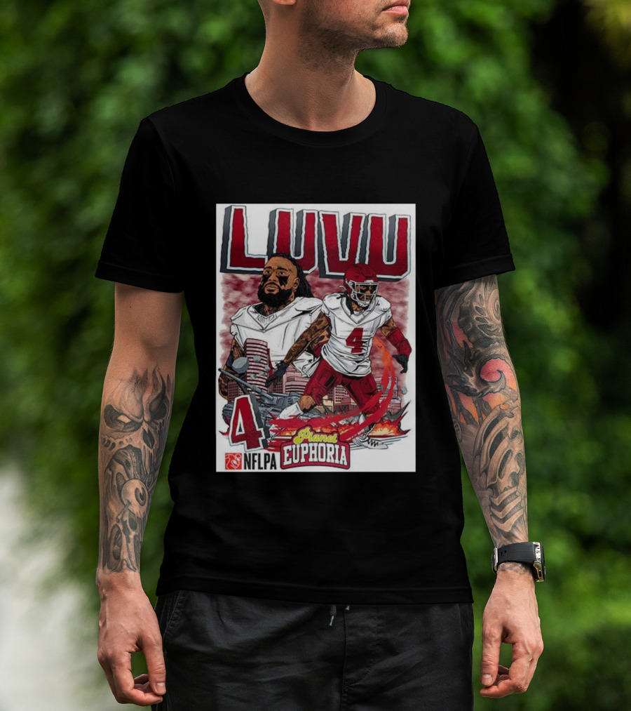 Luvu Player Number 4 NFLPA Euphoria Planet Football Cartoon T-Shirt