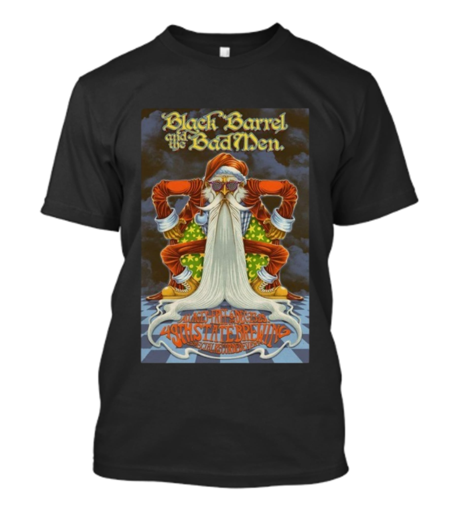 Black Barrel And The Bad Men Anchorage 2025 49th State Brewing Santa Event T-Shirt