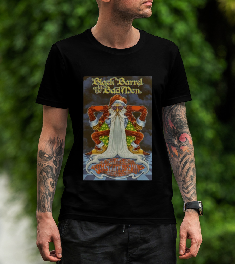 Black Barrel And The Bad Men Anchorage 2025 49th State Brewing Santa Event T-Shirt