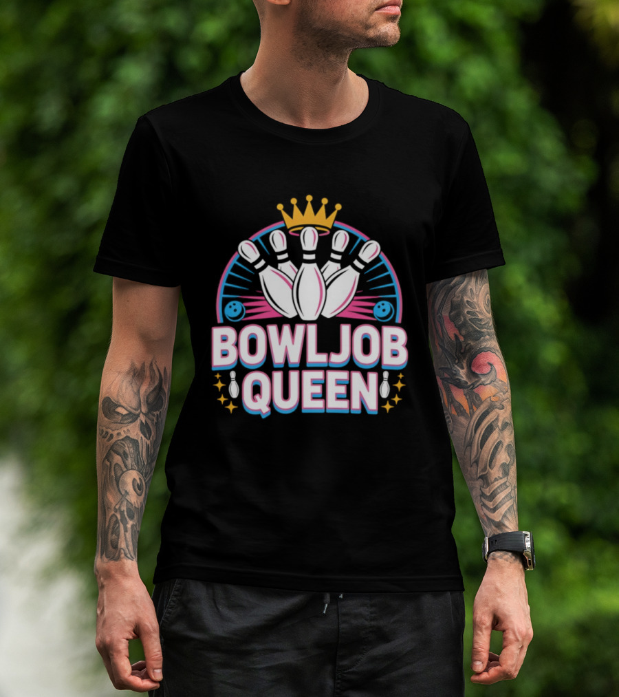 Bowljob Queen Crown Bowling Pins Starburst T-Shirt