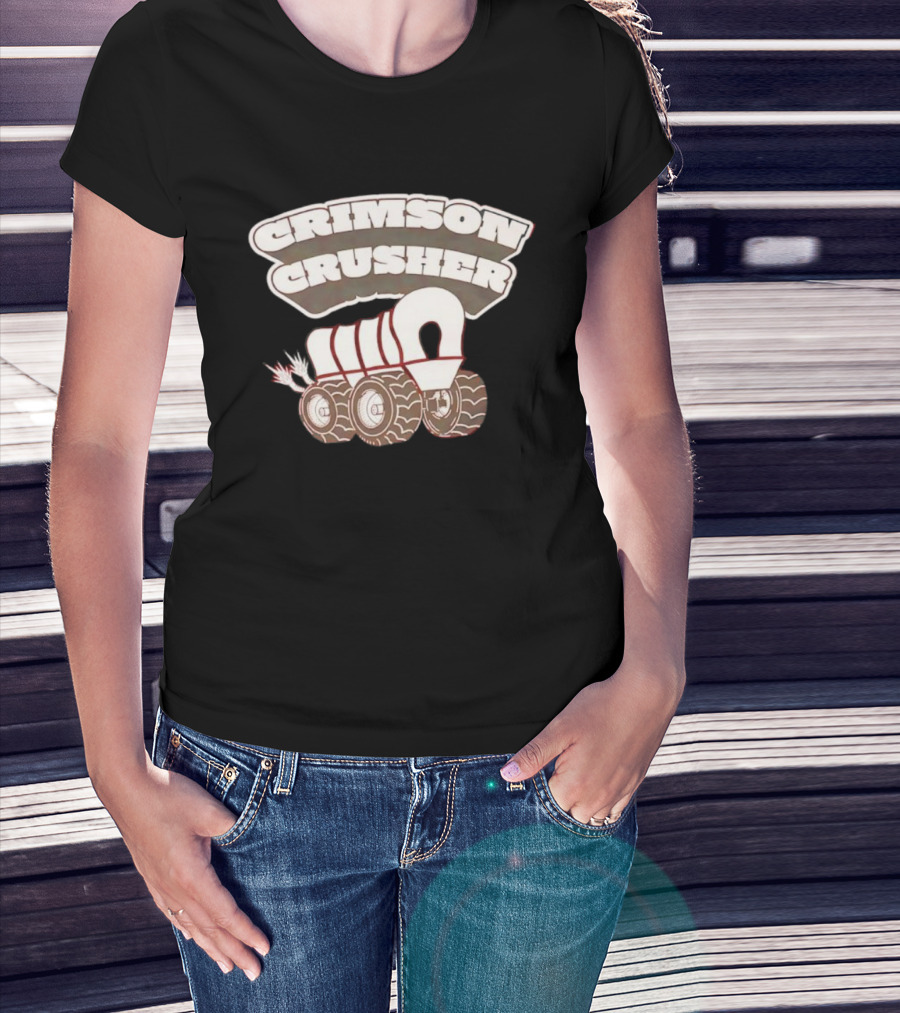 Crimson Crusher Covered Wagon Monster Truck Icon T-Shirt