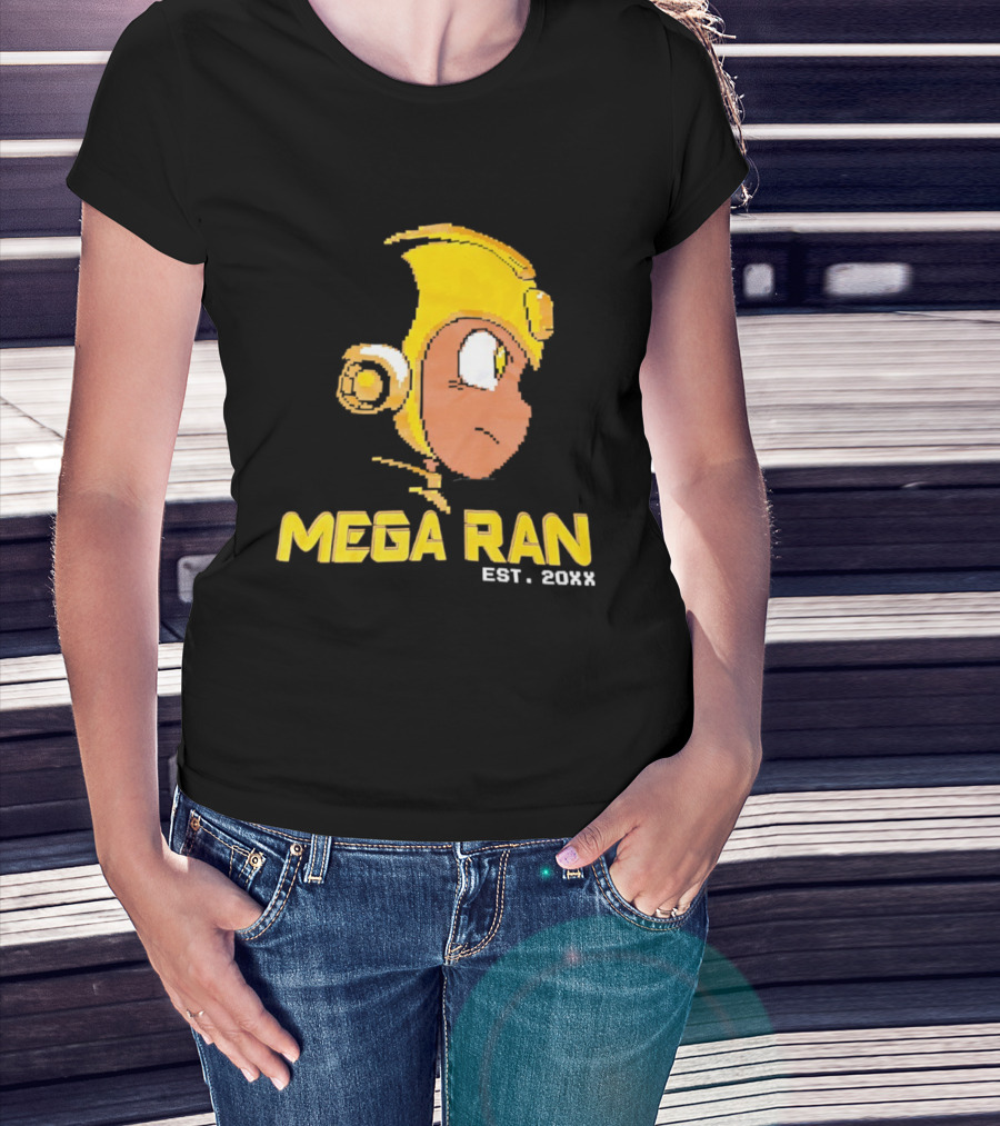 Mega Ran EST. 20XX Cartoon Character Yellow Helmet T-Shirt