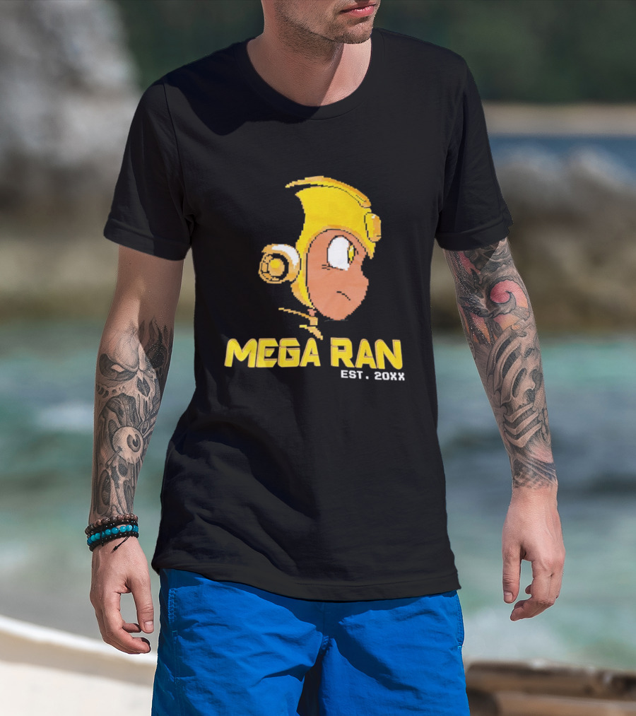 Mega Ran EST. 20XX Cartoon Character Yellow Helmet T-Shirt
