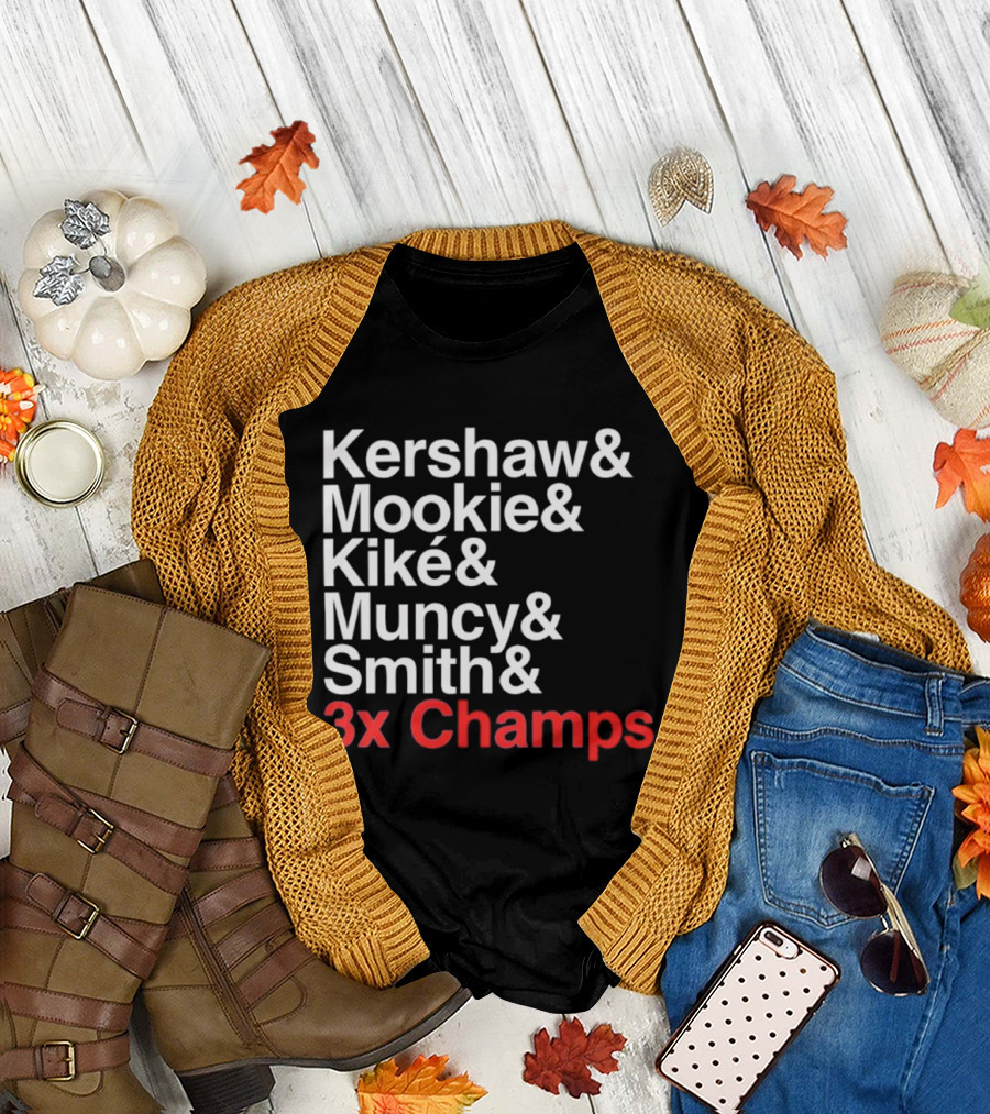 Kershaw Mookie Kiké Muncy Smith 3x Champs Los Angeles Dodgers Baseball T-Shirt