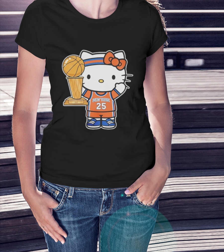 New York Knicks Kitty NBA Champions Trophy 2025 T-Shirt
