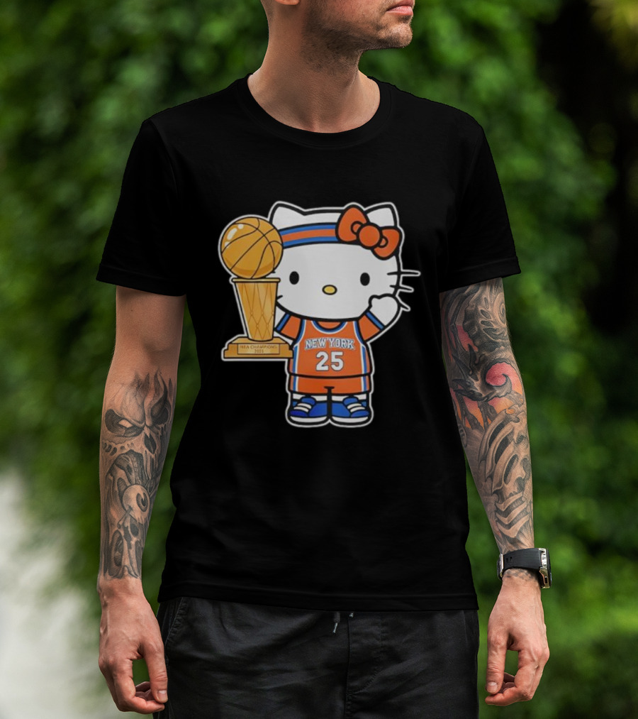 New York Knicks Kitty NBA Champions Trophy 2025 T-Shirt