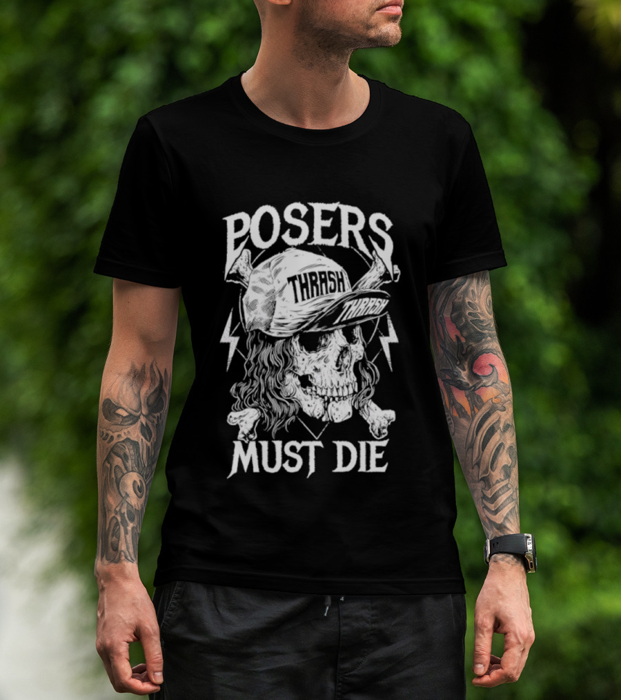 Skull Thrash Posers Must Die Lightning Bones Cap T-Shirt