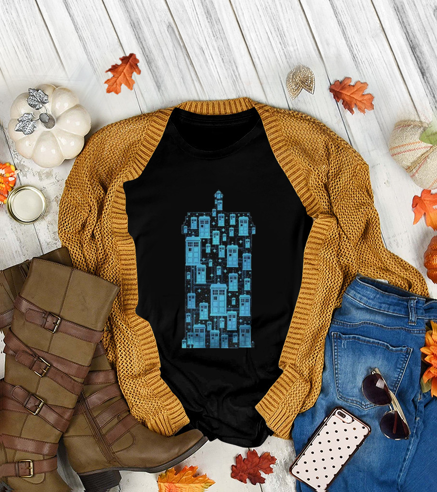 Doctor Who Tardis Time Machine Iconic Sci-Fi Police Box Pattern T-Shirt